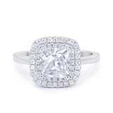 Solitiare Double Halo Wedding Ring Princess Cut Simulated Round Cubic Zirconia 925 Sterling Silver