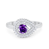 Sideways Teardrop Wedding Engagement Bridal Ring Round Simulated Cubic Zirconia 925 Sterling Silver