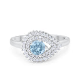 Sideways Teardrop Wedding Engagement Bridal Ring Round Simulated Cubic Zirconia 925 Sterling Silver