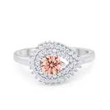 Sideways Teardrop Wedding Engagement Bridal Ring Round Simulated Cubic Zirconia 925 Sterling Silver