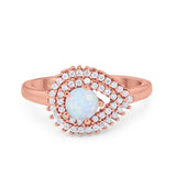 Sideways Teardrop Wedding Engagement Bridal Ring Round Simulated Cubic Zirconia 925 Sterling Silver