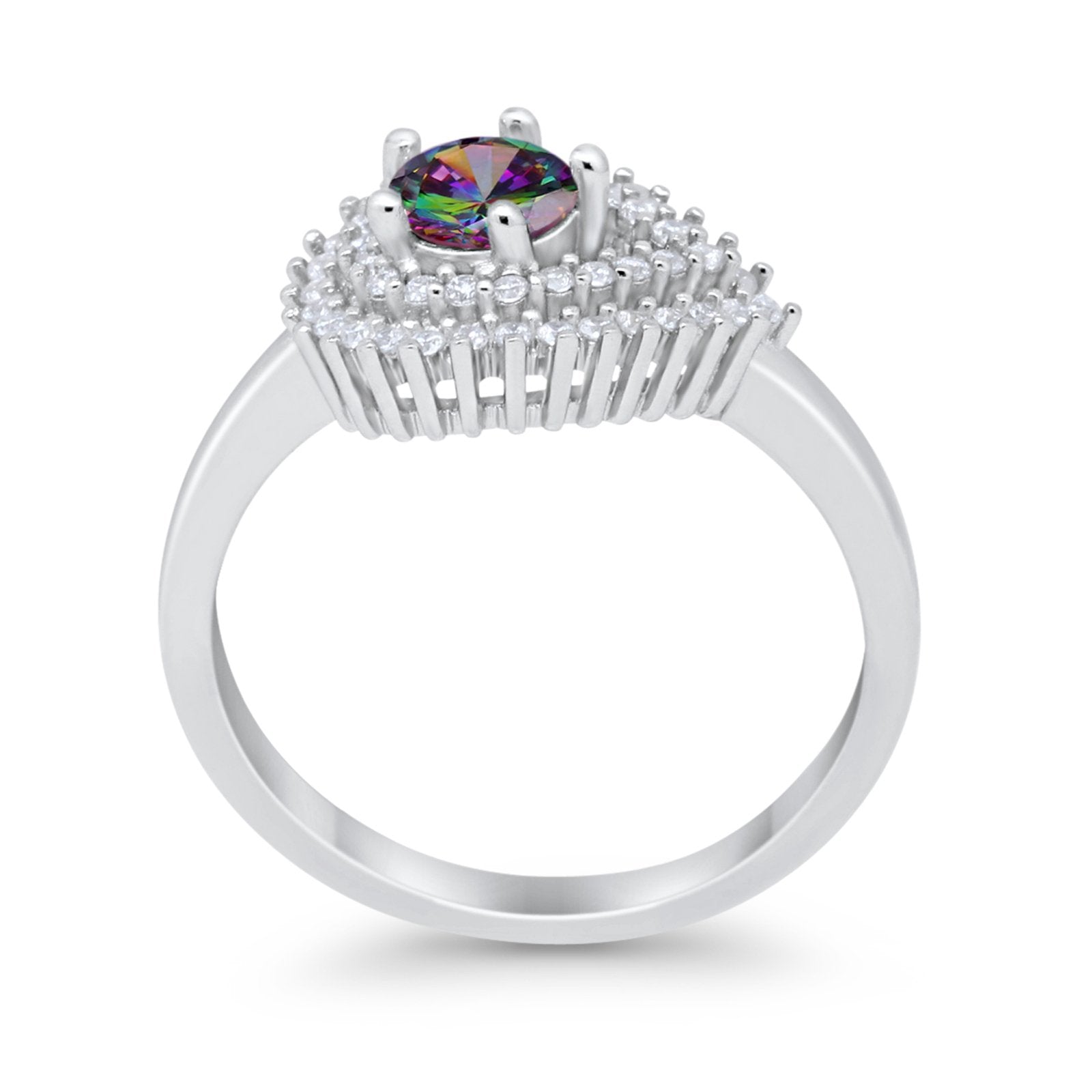 Sideways Teardrop Wedding Engagement Bridal Ring Round Simulated Cubic Zirconia 925 Sterling Silver