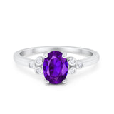 Oval Art Deco Wedding Engagement Ring Round Simulated Cubic Zirconia 925 Sterling Silver