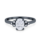 Oval Art Deco Wedding Engagement Ring Round Simulated Cubic Zirconia 925 Sterling Silver