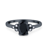 Oval Art Deco Wedding Engagement Ring Round Simulated Cubic Zirconia 925 Sterling Silver