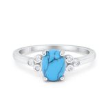 Oval Art Deco Wedding Engagement Ring Round Simulated Cubic Zirconia 925 Sterling Silver