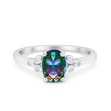 Oval Art Deco Wedding Engagement Ring Round Simulated Cubic Zirconia 925 Sterling Silver