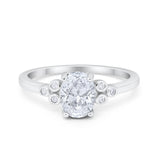 Oval Art Deco Wedding Engagement Ring Round Simulated Cubic Zirconia 925 Sterling Silver