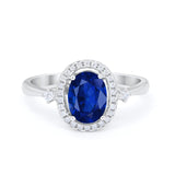 Art Deco Oval Wedding Engagement Ring Halo Round Simulated Cubic Zirconia 925 Sterling Silver