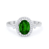 Art Deco Oval Wedding Engagement Ring Halo Round Simulated Cubic Zirconia 925 Sterling Silver