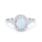 Art Deco Oval Wedding Engagement Ring Halo Round Simulated Cubic Zirconia 925 Sterling Silver