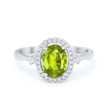 Art Deco Oval Wedding Engagement Ring Halo Round Simulated Cubic Zirconia 925 Sterling Silver