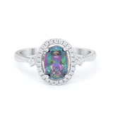 Art Deco Oval Wedding Engagement Ring Halo Round Simulated Cubic Zirconia 925 Sterling Silver