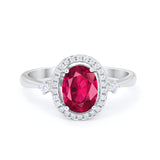 Art Deco Oval Wedding Engagement Ring Halo Round Simulated Cubic Zirconia 925 Sterling Silver