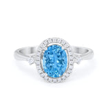 Art Deco Oval Wedding Engagement Ring Halo Round Simulated Cubic Zirconia 925 Sterling Silver