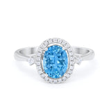Art Deco Oval Wedding Engagement Ring Halo Round Simulated Cubic Zirconia 925 Sterling Silver