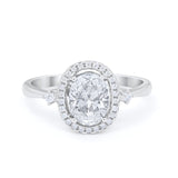 Art Deco Oval Wedding Engagement Ring Halo Round Simulated Cubic Zirconia 925 Sterling Silver