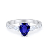Art Deco Pear Wedding Ring Simulated Cubic Zirconia 925 Sterling Silver