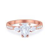Art Deco Pear Wedding Ring Simulated Cubic Zirconia 925 Sterling Silver