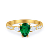 Art Deco Pear Wedding Ring Simulated Cubic Zirconia 925 Sterling Silver
