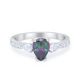 Art Deco Pear Wedding Ring Simulated Cubic Zirconia 925 Sterling Silver