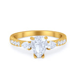 Art Deco Pear Wedding Ring Simulated Cubic Zirconia 925 Sterling Silver