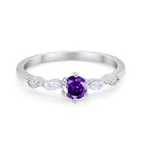 Petite Dainty Art Deco Wedding Engagement Ring Round Marquise Simulated Cubic Zirconia 925 Sterling Silver