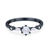 Petite Dainty Art Deco Wedding Engagement Ring Round Marquise Simulated Cubic Zirconia 925 Sterling Silver
