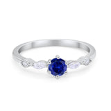 Petite Dainty Art Deco Wedding Engagement Ring Round Marquise Simulated Cubic Zirconia 925 Sterling Silver