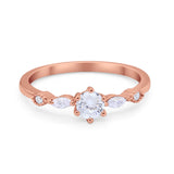 Petite Dainty Art Deco Wedding Engagement Ring Round Marquise Simulated Cubic Zirconia 925 Sterling Silver