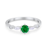 Petite Dainty Art Deco Wedding Engagement Ring Round Marquise Simulated Cubic Zirconia 925 Sterling Silver