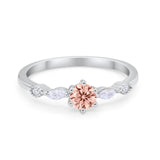 Petite Dainty Art Deco Wedding Engagement Ring Round Marquise Simulated Cubic Zirconia 925 Sterling Silver