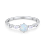 Petite Dainty Art Deco Wedding Engagement Ring Round Marquise Simulated Cubic Zirconia 925 Sterling Silver