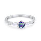 Petite Dainty Art Deco Wedding Engagement Ring Round Marquise Simulated Cubic Zirconia 925 Sterling Silver