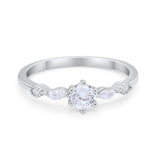 Petite Dainty Art Deco Wedding Engagement Ring Round Marquise Simulated Cubic Zirconia 925 Sterling Silver