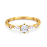 Petite Dainty Art Deco Wedding Engagement Ring Round Marquise Simulated Cubic Zirconia 925 Sterling Silver