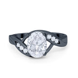 Art Deco Wedding Engagement Ring Oval Round Simulated Cubic Zirconia 925 Sterling Silver