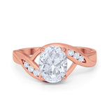 Art Deco Wedding Engagement Ring Oval Round Simulated Cubic Zirconia 925 Sterling Silver