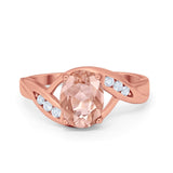 Art Deco Wedding Engagement Ring Oval Round Simulated Cubic Zirconia 925 Sterling Silver