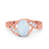 Art Deco Wedding Engagement Ring Oval Round Simulated Cubic Zirconia 925 Sterling Silver