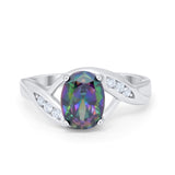 Art Deco Wedding Engagement Ring Oval Round Simulated Cubic Zirconia 925 Sterling Silver
