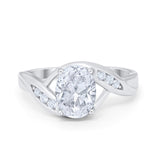 Art Deco Wedding Engagement Ring Oval Round Simulated Cubic Zirconia 925 Sterling Silver