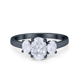 Oval Three Stone Wedding Engagement Ring Simulated Cubic Zirconia 925 Sterling Silver