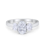 Oval Three Stone Wedding Engagement Ring Simulated Cubic Zirconia 925 Sterling Silver