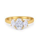Oval Three Stone Wedding Engagement Ring Simulated Cubic Zirconia 925 Sterling Silver