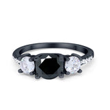Three Stone Wedding Ring Round Simulated Cubic Zirconia 925 Sterling Silver
