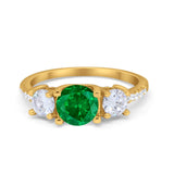 Three Stone Wedding Ring Round Simulated Cubic Zirconia 925 Sterling Silver