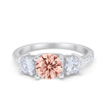 Three Stone Wedding Ring Round Simulated Cubic Zirconia 925 Sterling Silver
