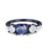 Three Stone Wedding Ring Round Simulated Cubic Zirconia 925 Sterling Silver