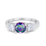 Three Stone Wedding Ring Round Simulated Cubic Zirconia 925 Sterling Silver
